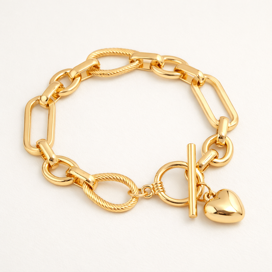 Bracelet Maille Large & Cœur Doré | Promesse