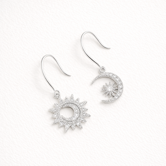 Boucles d’Oreilles Argentées Soleil & Lune | Astrale
