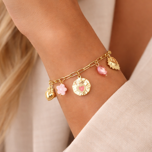 Bracelet Cœurs & Perles à Breloques Doré | Tendresse