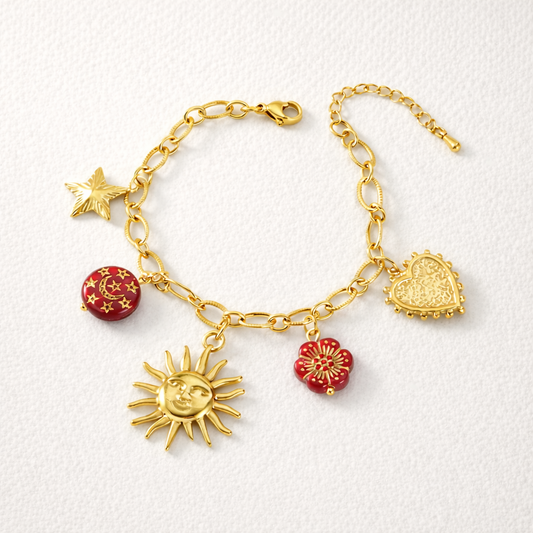 Bracelet Soleil & Étoiles à Breloques Doré | Rayonnement