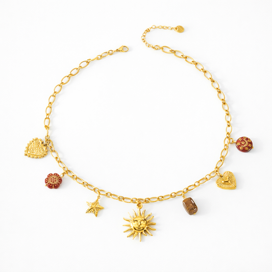 Collier Soleil & Étoiles à Breloques Doré | Rayonnement