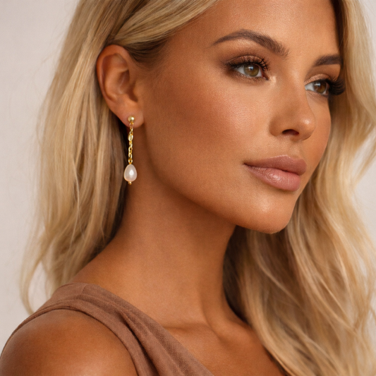 Boucles d’oreilles pendantes perlées blanc nacrée | Délicate