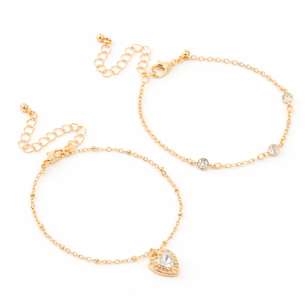 Bracelet Doré Duo Cœur & Zircons | Éclat Romantique