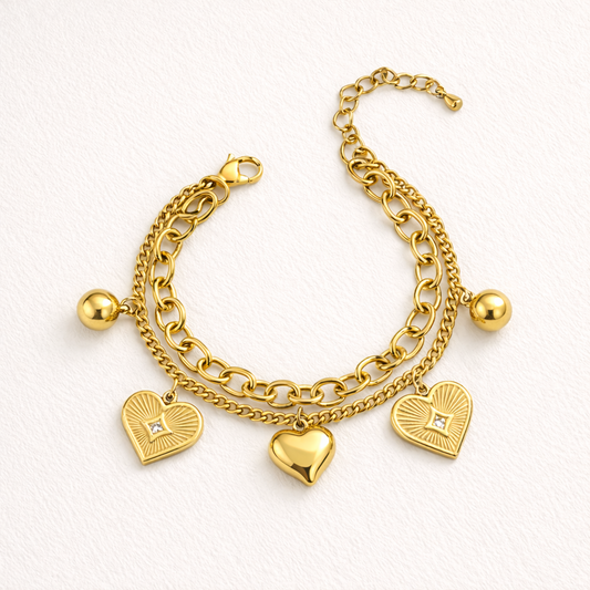 Bracelet Cœurs à Breloques Doré | Délicatesse