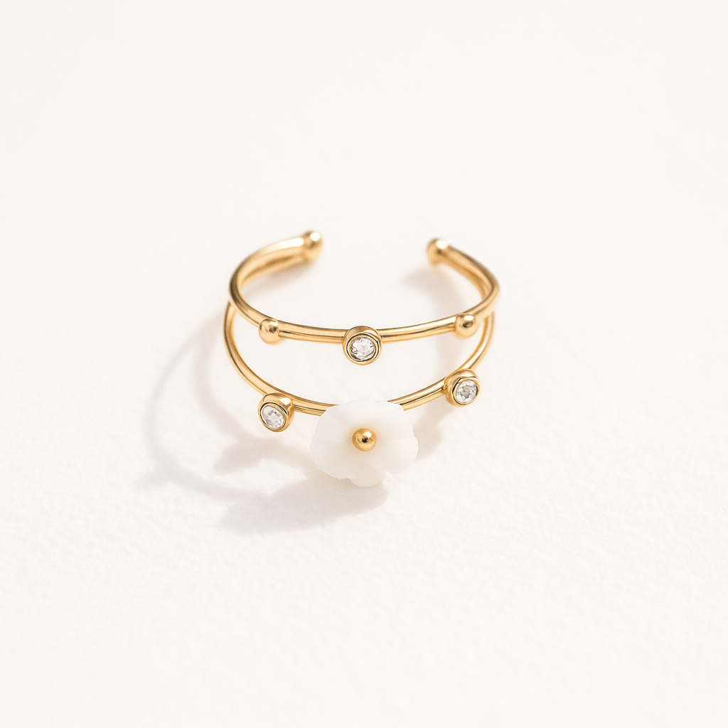 Bague Fleur Nacrée & Cristal | Poétique