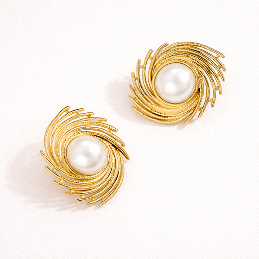 Boucles Dorées & Perle | Rayonnantes