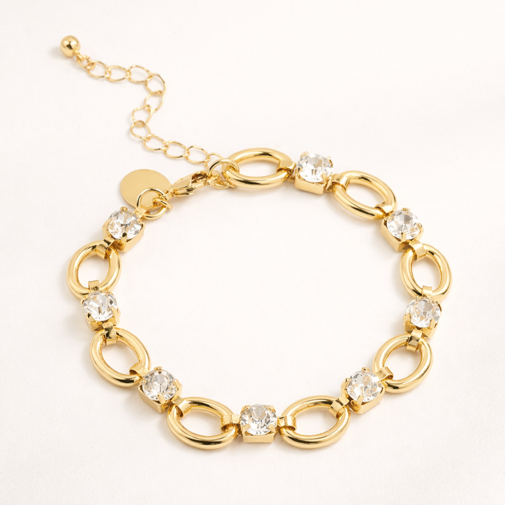 Bracelet doré maillons ovales sertis de zircons | Éclat rythmé