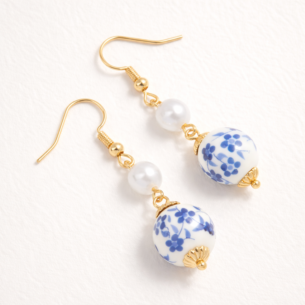 Boucles d’oreilles Perles fleurs bleues | Délicatesse
