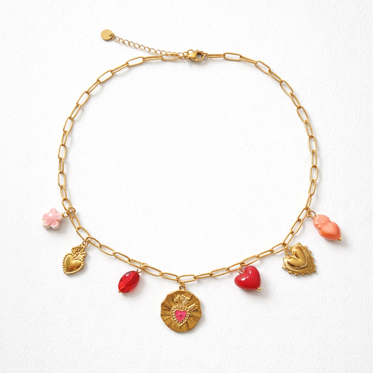 Collier Cœurs & Perles à Breloques Doré | Tendresse