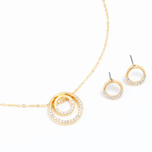Parure Dorée Cercles Sertis de Zircons – Élégance