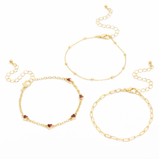 Trio de Bracelets Dorés Cœurs & Chaînes | Harmonie Délicate