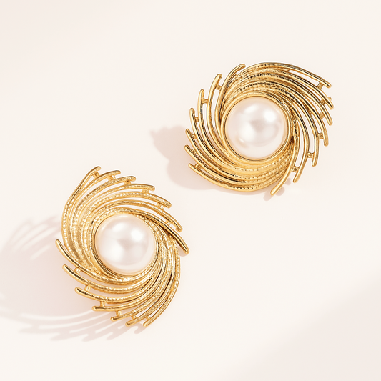 Boucles Dorées & Perle | Rayonnantes