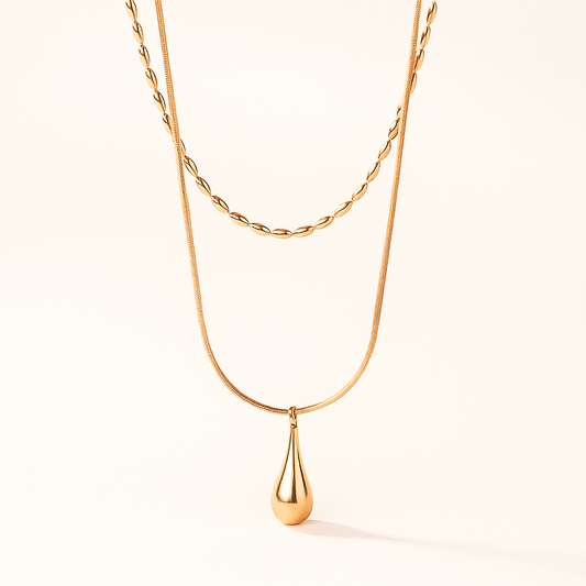 Collier Double Tour & Pendentif Goutte | Éclat