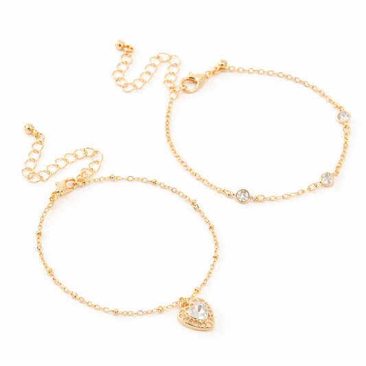 Bracelet Doré Duo Cœur & Zircons | Éclat Romantique