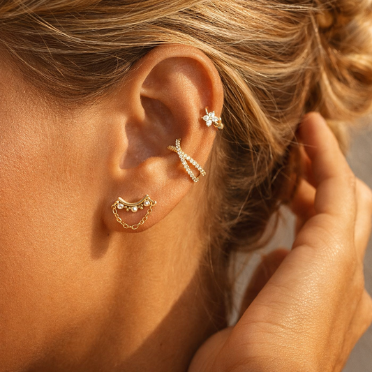 Trio de Boucles d’oreilles Dorées Serties de Cristaux | Élégance