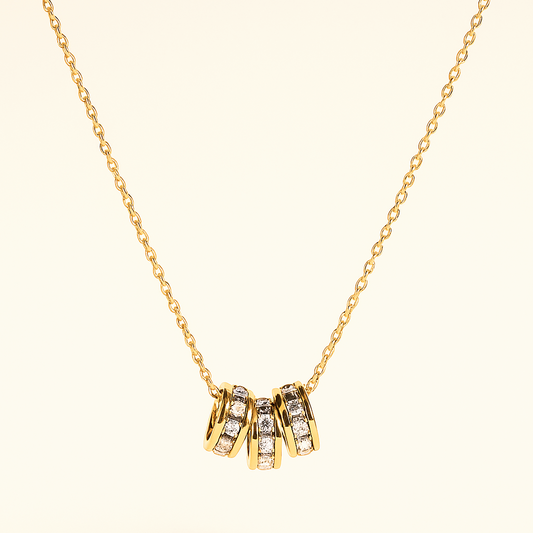 Collier Trois Anneaux Strass & Chaîne Fine | Libre