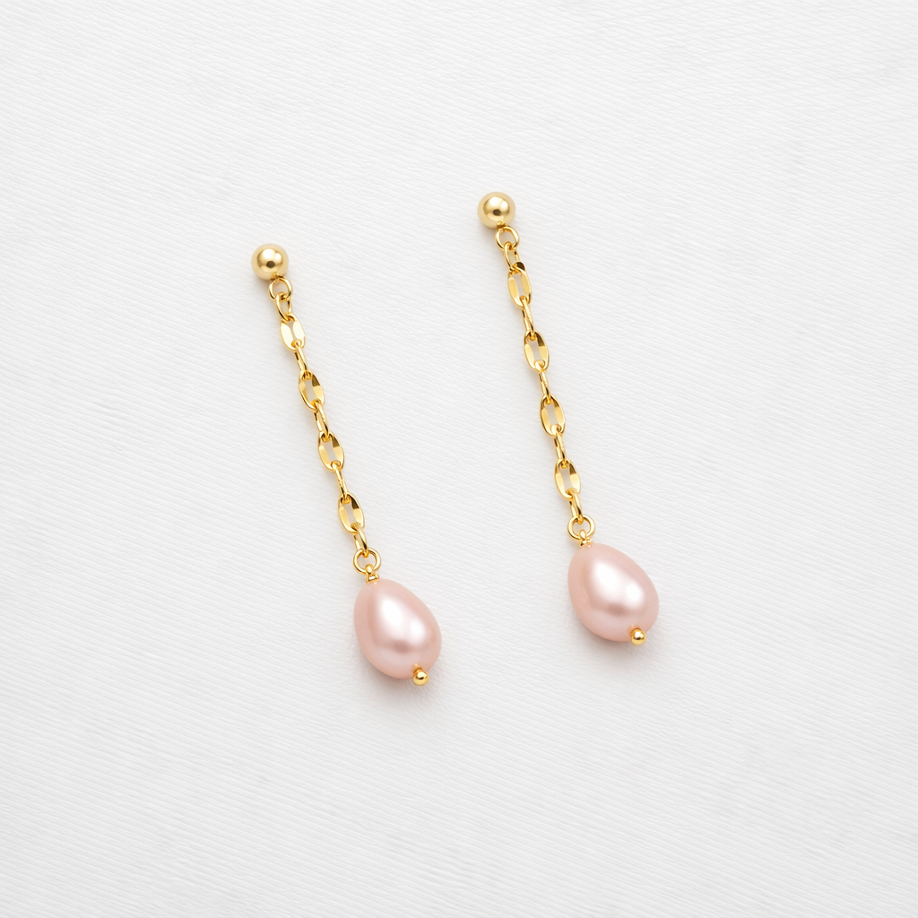 Boucles d’oreilles pendantes perlées rose nacrée | Délicate