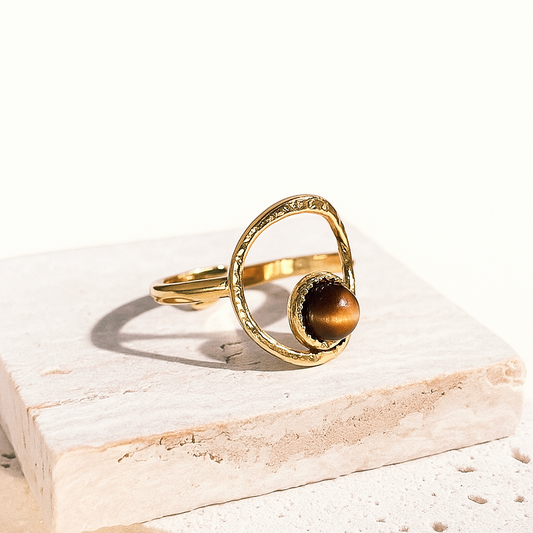 Bague Cercle Doré & Pierre Naturelle | Intuitive