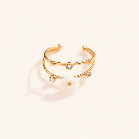 Bague Fleur Nacrée & Cristal | Poétique