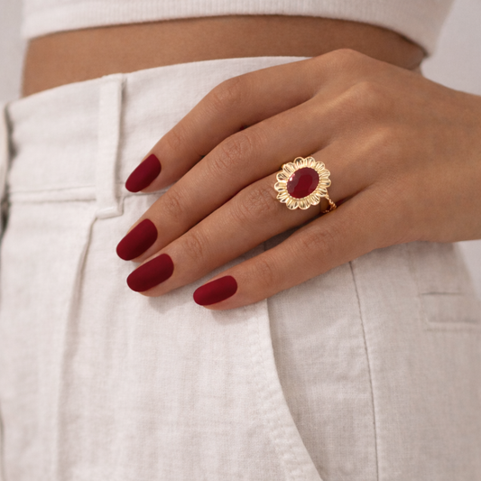 Bague Fleur Émaillée Rouge | Velours
