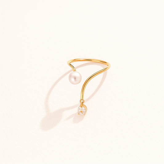 Bague Ouverte Perle & Cristal | Délicate