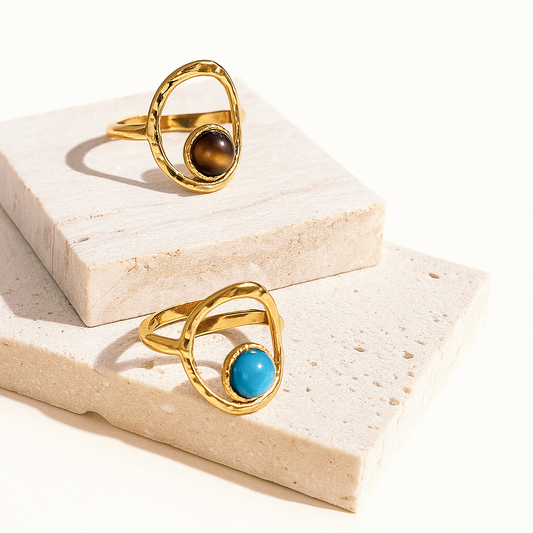 Bague Cercle Doré & Pierre Naturelle | Intuitive