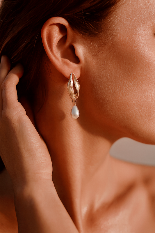 Boucles d’oreilles Goutte Perle Dorée | Perlé