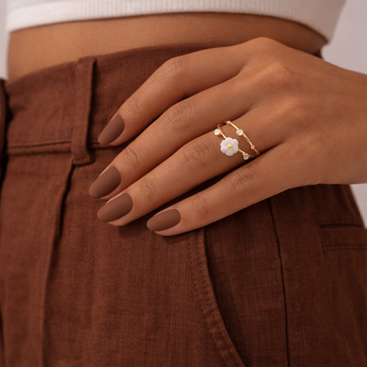 Bague Fleur Nacrée & Cristal | Poétique