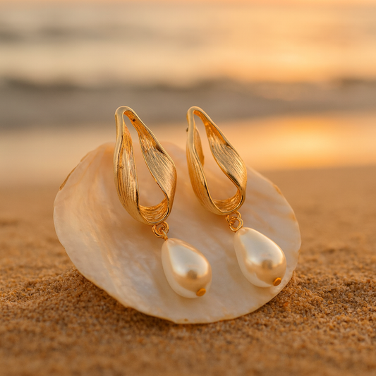 Boucles d’oreilles Goutte Perle Dorée | Perlé